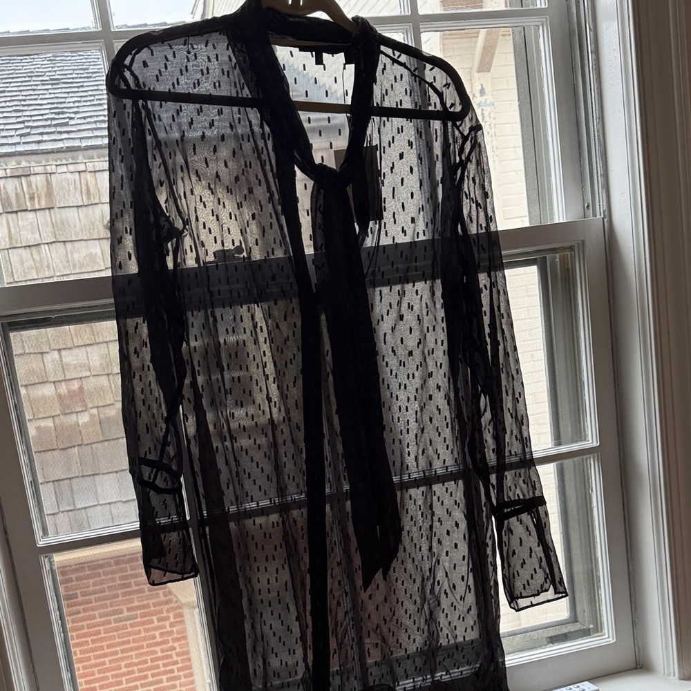 Theory. Beautiful with metallic silver print. Size 10 BNWT Black Sheer Dress